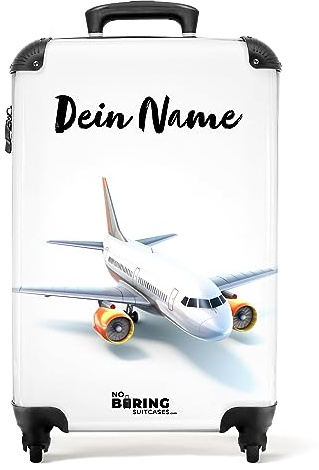 NoBoringSuitcases.com® Fotokoffer personalisiert, Koffer Kinder- 55x40x20cm Handgepäck Trolley, Trolleykoffer Kinder - Trolley Kinder - Flugzeug auf weißem Hintergrund - Leicht - Koffer mit Namen