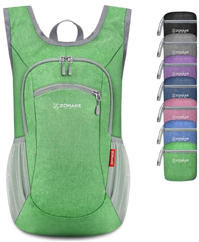 ZOMAKE Kleiner Leichter Rucksäcke 10L Mini Day Bag für Wandern Reisen und Städtetrips,Faltbarer Rucksack für Damen Herren Kinder und Jugendliche(Dunkelgrün)