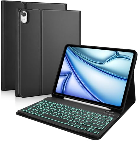 MMK Funda para iPad Air de 11 pulgadas (M2) 2024 y iPad Air de 5ª generación con teclado de 10.9 pulgadas, para iPad con teclado Bluetooth retroiluminado de 7 colores, funda para teclado con soporte