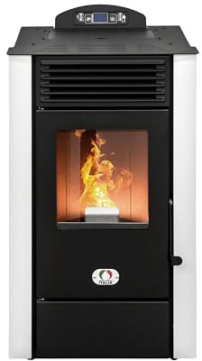 STUFE A PELLET ITALIA Alaska 9 KW 5 Sterne | Pelletöfen mit Belüftung Effizienz 92% Heizt 80m² Autonomie 20 Sdt. 5-Sterne-Zertifiziert Programmierbar 5 Geschwindigkeiten und Kräfte 24M Garantie Weiß