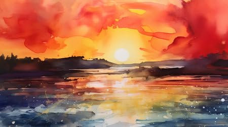 adrium Acryl-Bild 70 x 40 cm: Abstrakter Aquarellhintergrund. Sonnenuntergang über dem Meer. Handgezeichnete Illustration. (207892956)