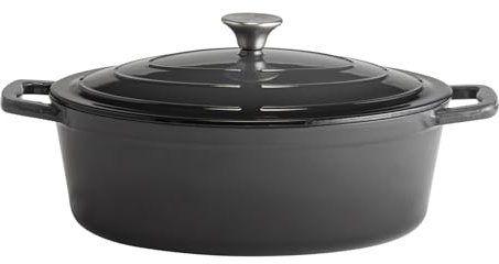 APS 88309 Cazuela con tapa 5 STARS, hierro fundido, apta para inducción, refractaria, incl. soporte para tapa, 33 x 25 cm, 5 litros, antracita