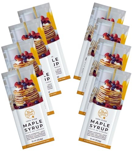 MapleFarm - 8 SOBRES MONODOSIS de puro jarabe de arce GRADO A de 15,8 g (96 ml) - jarabe para panqueques - jarabe para waffles - jugo de arce