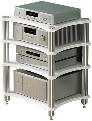 Heim-Audiogeräteschrank Professionelles Verstärker-Rack HiFi-Audiogeräteschrank Multifunktionaler Mehrschicht-Audiogeräteschrank Starke Tragfähigkeit Struktur (Color : Weiß, S : 4st Floor)