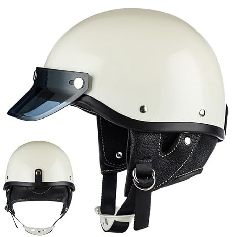 Demi-Jet Mezzi Caschi Da Moto Per Uomini E Donne, Stile Tedesco Retro Open Face Casco, Ciclomotore Scooter Mezzo Casco Per Adulti, ECE Approvato Moto D'epoca Mezzo