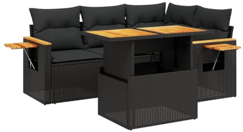 vidaXL Loungegrupp för trädgården med dynor 5 delar svart konstrotting, soffgrupp, trädgårdssoffset, soffgrupp för trädgården, soffgrupper