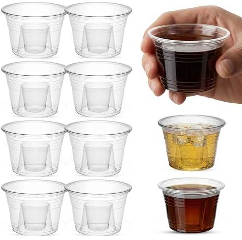 CHEF ROYALE 50x 25ml Jager Bomb Clear Shot Glasses — Reusable Party Cups — Plastic Cups for Birthdays & Weddings — CE-Marked Sample Tasting Cups Perfect for Jelly Shots