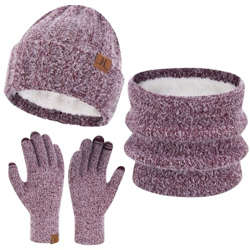 ZASFOU Damen Winter Mütze Schal Touchscreen Handschuhe Set Kunst Nerz Samt Strickmütze Beanie Thermo Wintermütze Schals Winterschal Winterhandschuhe Geschenk für Frauen