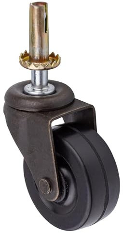 Antique Brass Caster with Plastic Wheel | 2 Wheel Diameter | Stem Caster Wheels for Table, Sofa, Chest, Dresser, Cabinet, Cart, Chair | Vintage Furniture Rollers | CW1-SAB