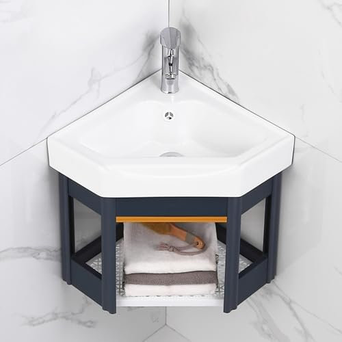 Eckwaschbecken mit Schrank, platzsparendes Badezimmer-Waschtisch, moderne kleine Wandhalterung, weißes Keramik-Waschbecken, Wandmontage, 38 cm