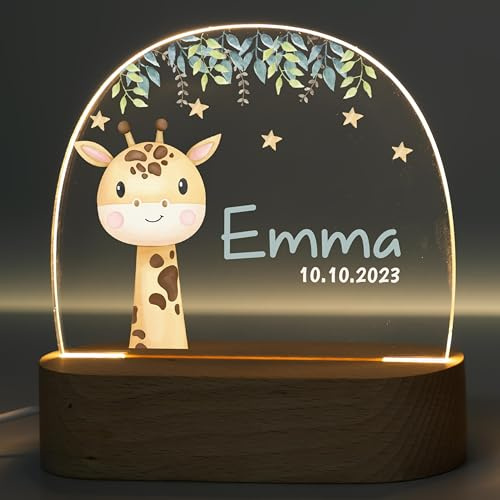 MINIHELDEN - Personalisiertes Nachtlicht Kinder, Dimmbares Nachttisch LED Lampe für Kinderzimmer Deko, Nacht-Licht Baby Geschenke für Mädchen und Jungen zur Geburt, Taufe und als Ostergeschenk