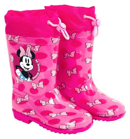 PERLETTI Stivali Pioggia Minnie con Fiocchi per Bambine - Stivaletti Impermeabili Bambina con Minni Mouse e Suola Antiscivolo - Scarponcini Disney con Chiusura a Coulisse Rosa (Rosa a Pois, 28/29 EU)
