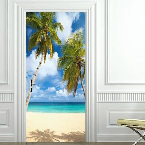 Türtapete Selbstklebend 77x200 cm Türfolie Selbstklebend Palme Türaufkleber Türposter Tropischer Strand Türsticker Fototapete 3D Effekt für Schlafzimmer Wohnzimmer Küche 74a