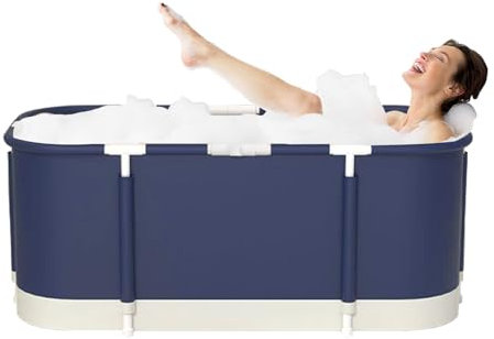 Sinbide Baignoire Adulte Pliable 115x60x55cm, Baignoire Écologique et Portable, Installation Facile, Idéal pour Spa à Domicile et Douche (Bleu)