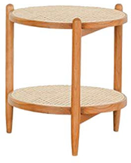 Tavolino laterale in rattan, tavolino da salotto, tavolino da caffè piccolo, in legno massello di ciliegio, 2 ripiani portaoggetti, tavolino da caffè in 3 colori (colore: lavorazione a magli