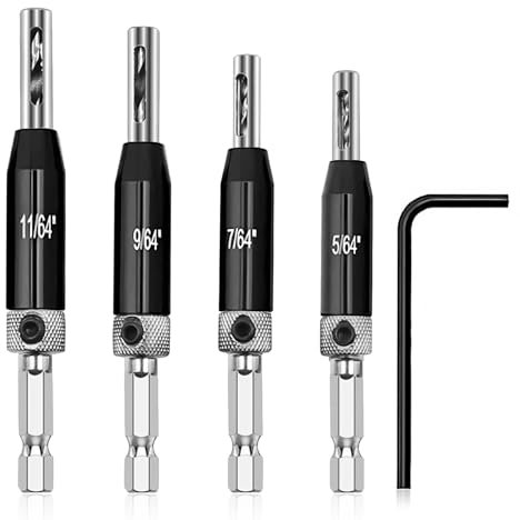 Self Centering Drill Bit, 4PCS Hinge Drill Bit Self Centring with Hex Key for Window Door Cabinet Drawer Cabinet (5/64 7/64 9/64 11/64)