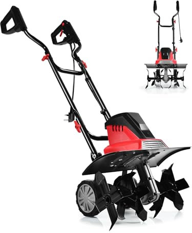 SOARS Motozappa Elettrica 1500W, Larghezza 43 CM, Profondità 22 CM, Ruote Pieghevoli & Altezza Regolabile, Doppia Sicurezza, Zappatrice Elettrica per Serra, Giardino, Campo, Cortile (6 Lame)
