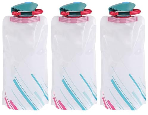 ERBO faltbare Trinkflasche 3 Stück 700ML mit Karabiner, wiederverwendbare Wasserflasche für Festival, Wandern, Reisen und Abenteuer, Zubehör (Weiß)
