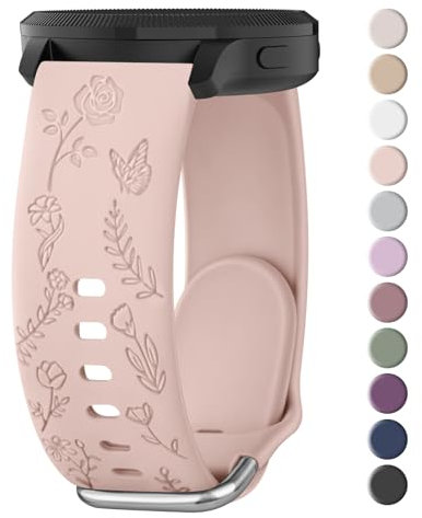Amzpas Armband 20mm für Garmin Venu Sq/Sq 2 Music Armband Damen Herren,Silikon Floral Gravierte Ersatzarmbänder Uhrenarmband für Venu/2 Plus(Rosa)