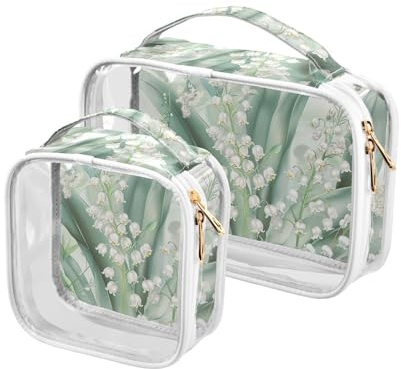 sanluoli Paquete de 2 bolsas colgantes transparentes con diseño de flor de lirio de valle, aprobada por la TSA, resistente al agua, bolsa de cosméticos transparente esencial para afeitar, flor de