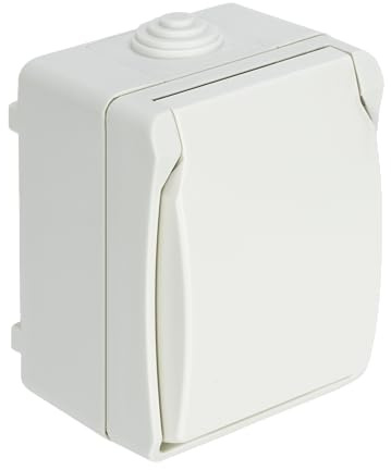 DEBFLEX - Interrupteur Va et Vient IP54 + Prise de Courant 16A - Interrupteur & Prise 2P+T Etanches pour Pose en Saillie - Idéal Garage, Cave, Atelier, Extérieur Abrité - Blanc