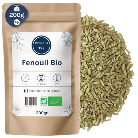Fenouil Bio Entier en Vrac - Infusion Tisane Bio Allaitement et Digestion - Foeniculum Vulgare Mill - Agriculture Biologique - Odeur Caractéristique Anisée - Sachet 200 gr (100 Tasses)