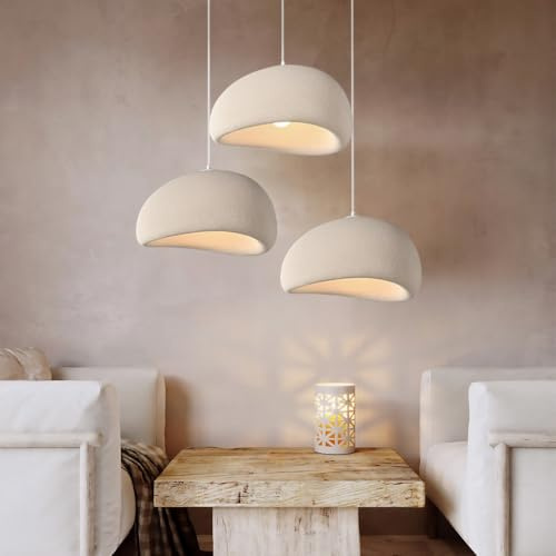 YUPIN Moderne Creme Hängelampe Wabi-sabi Restaurant Hängeleuchte Aus Polystyrol E27 Esstisch Kronleuchter Mit 3-flammig Japanischer Stil Kreativ Pendelleuchte Für Wohnzimmer Schlafzimmer Bar(Blaiken B