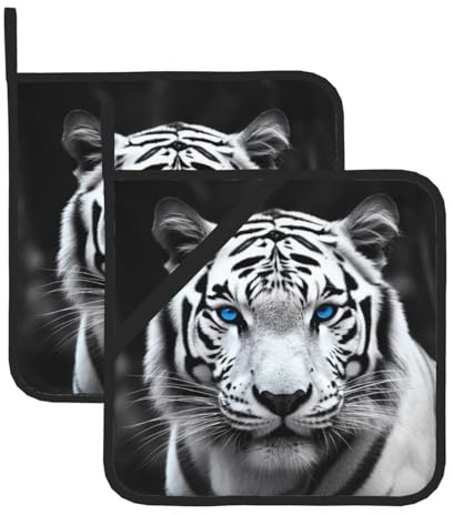 2Pcs Pot Holders with Pocket, Heat Resistant Hot Pad for Countertops, Oven Hot Pads Blue Eyed Tiger Potholders for Kitchen Cooking Baking Trivet 8 inch Oven Potholders Pad