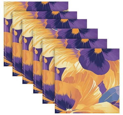 Lot de 6 grandes serviettes de table réutilisables et lavables Motif fleurs abstraites oranges violettes 50,8 x 50,8 cm