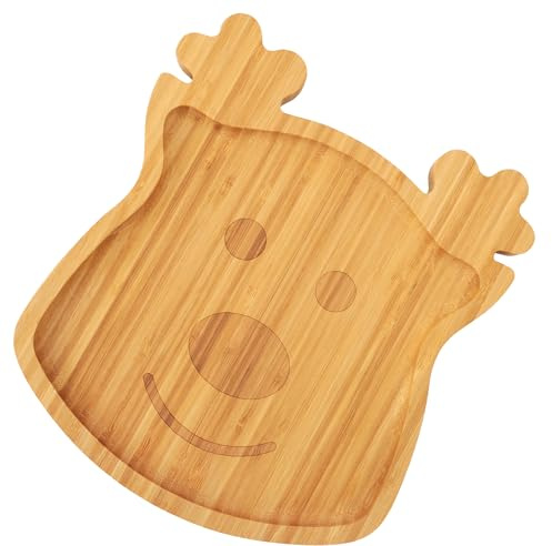 WILLKOMMEN Piatto natalizio, vassoio in bambù a forma di renna natalizia, tagliere per salumi 25x22 cm, ideale per feste, biscotti, frutta e formaggi