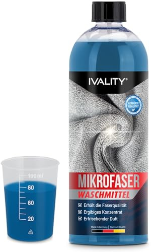 Ivality® Mikrofaser Waschmittel Konzentrat 1L – Flüssiger Waschmittel für Mikrofasertücher und Polierpads, Frei von Weichspüler, Duftstoffen & Farbstoffen, Wäschepflege Mikrofaser Waschmittel flüssig