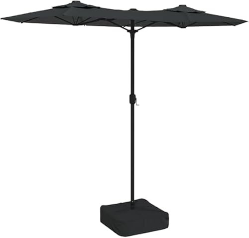 Parasol Double Extérieur avec LED,Anthracite,Polyester Résistant UV,Mât en Fer Thermo-laqué,Mécanisme à Manivelle,Parasol de Jardin Extérieur,Parasol Terrasse,Pied de Parasol Inclus,316 x 145 cm