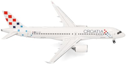 Herpa Flygplansmodell Croatia Airlines Airbus A220-300, miniatyr i skala 1:200, samlarobjekt, modell utan ställ, metall