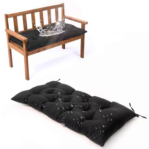Coussin de banc de jardin imperméable et durable - 150 x 50 cm - 8 cm d'épaisseur - Pour bancs, balançoire hollywoodienne - Noir