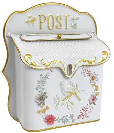 Wall Mounted Mailbox Wall Mounted Post Box Mailboxes Letter Box Metal Farmhouse(White)