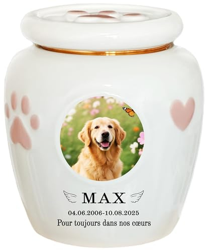 Urne personnalisée pour animaux de compagnie, urne à cendres de chien, urne pour chat, boîte à souvenirs en céramique, personnalisation faite à la main (Cendres de grande taille ≤ 50 kg (pas d’os))