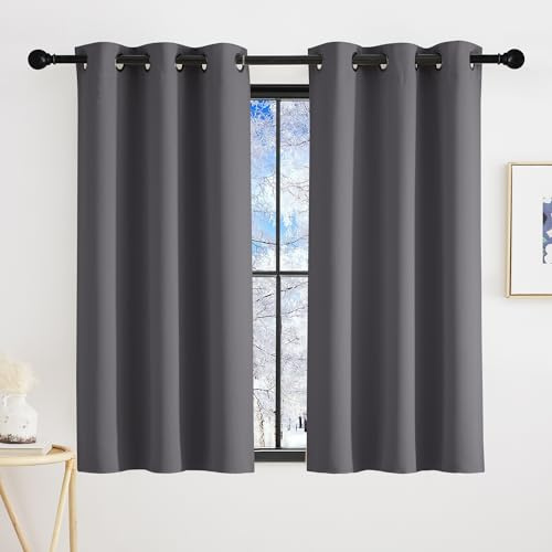 KGORGE Skivgardin grå kök 110 x 90 cm (H x B): termisk gardin ogenomskinlig korta gardiner fönster mörkläggningsgardiner med öljetter gardiner värmeisolerande