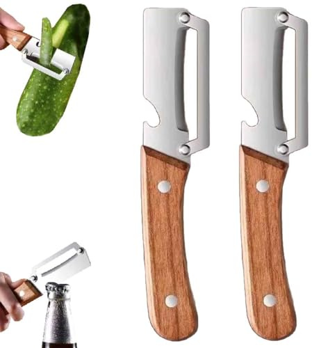 2 Pcs Multi-Functional Vegetable Peeler with Wooden Handle and Bottle Opener,Stainless Steel Thick & Thin Skin Fruit Peeler,Kitchen Tool for Fruit Apple Potato Pumpkin Papaya sugar cane