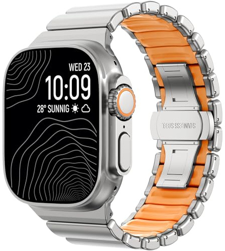 CHANCHY Metallarmband kompatibel mit Apple Watch Ultra 49mm 46mm 45mm 44mm | Metall-Silikon Dual-Layer Gliederarmband für iWatch Ultra 3 2 1/Series 11 10 9 8 7 6 5 4 3 2 1 SE für Damen Herren