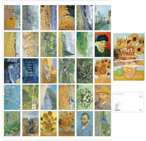 BIKPRST 30 Cartoline Motivazionali Artistiche,Include 10 pezzi che si illuminano al buio, Cartoline di Pittura a Olio, Cartoline Stile Vintage, Segnalibri Artistici Cartoline,Van Gogh