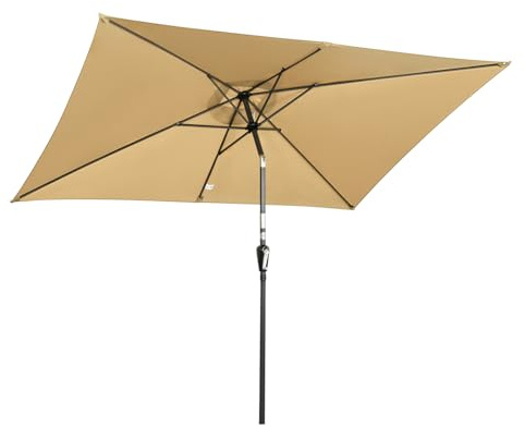 Angel Living 2x3M Sombrilla de Acero y Poliéster, Parasol Inclinado con Manivela, Sombrilla con Mástil Acero 38mm, para Balcón Terraza Patio Jardin (Beige)