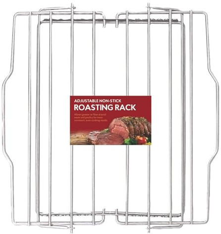 HIC Kitchen Roasting Adjustable Baking Rack, Chrome-Plated Steel, Adjusts to 7 Different Positions, 11.5 x 10.5 x 0.5-Inches