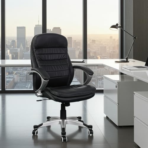 Jet-Line® Bürostuhl Rom, Schwarz, Leder | Drehstuhl mit Rollen, Sessel, Büroausstattung