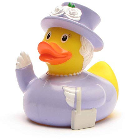 Duckshop I Badeente Königin Elisabeth II. I Quietscheente I L: 8,5 cm - inkl. Quietscheentchen-Schlüsselanhänger im Set I Geschenk für Royal Fans I Souvenir