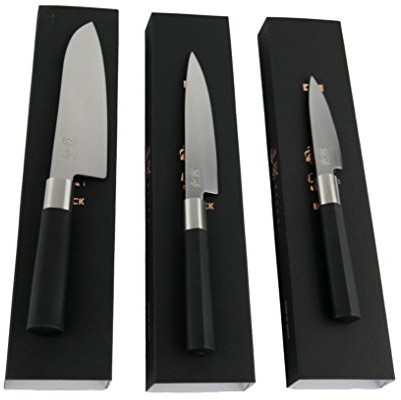 Kai Wasabi Jeu de 3 couteaux de cuisine Couteau de chef 20 cm Couteau universel 15 cm Couteau d’office 10 cm