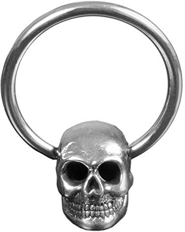 viva-adorno 1 Stück Vintage Piercing BCR Klemmring Chirurgenstahl mit Messing Totenkopf Z469