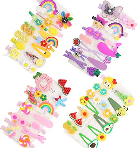 HCliptie 56 Stücke Süßigkeiten-Farbige Kinderhaarzubehör, Blume und Obst, Regenbogen Haarnadel Set, Mädchen Cartoon Tier Niedliche Haarspangen