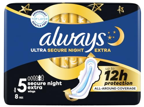 Always Ultra Secure Night Sanitary Pads With Wings Size 5 8pk