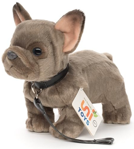 Uni-Toys Peluche Bulldog francese con guinzaglio – 26 cm (lunghezza) – Cane, animali domestici, Marrone HT-30145
