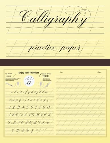 Calligraphy practice paper: Modern hand lettering 55 degree slant angle lined guides writing paper, practice sheets for beginners | slanted paper with clear design and basic sample alphabet